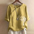 thumbnail image 2 of CHUANK Hauts pour Femmes en Solde à Moins de 10$ Hauts Décontractés Printemps Été Manches Longues en Coton Lin Imprimé Graphique Pissenlit Col Rond Blouses Vintage Grande Taille, 2 of 6