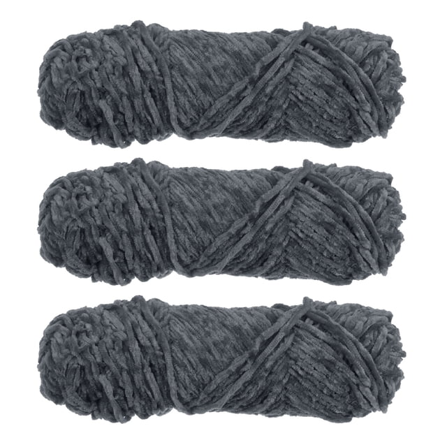 Unique Bargains Fil Chenille en Polyester Gris Foncé, 3 Écheveaux