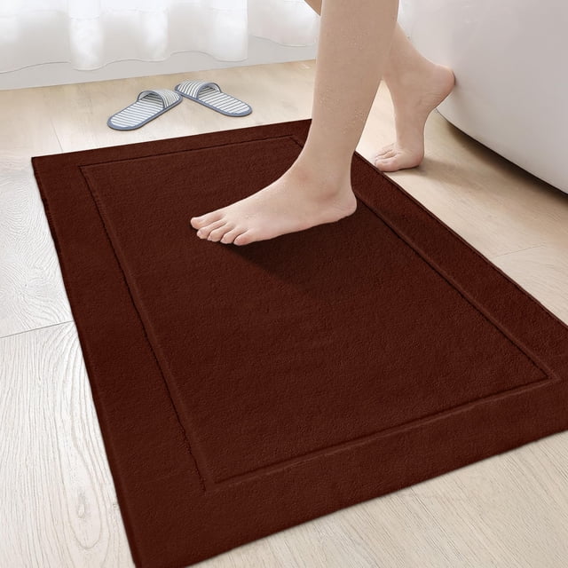 Canadian Linen Yukon Bath Mats, 2 Pack, 20"x34", Soft Absorbent Cotton Washable Lightweight Quick Dry Bath Shower Mat Picture Frame Design, Dark Brown