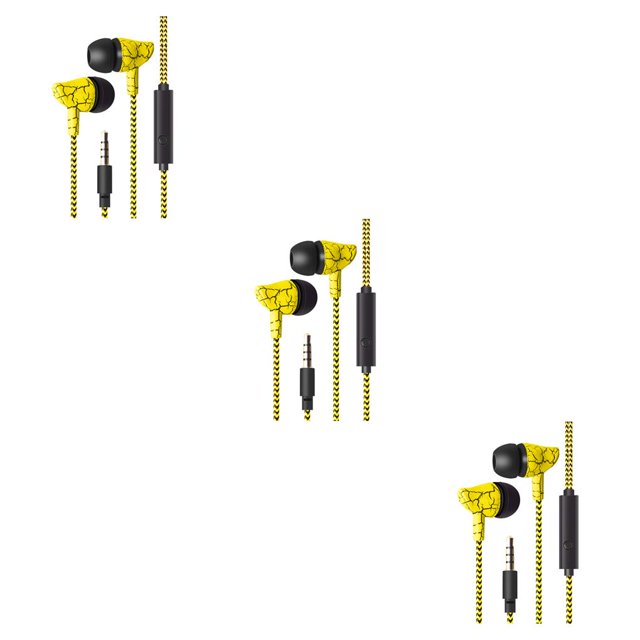 maskred Phone Music Wired Earphone In -ear Wire Control Cellphone 3 .5mm Plug Earbuds Headset Yellow 3Set