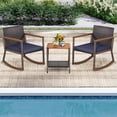thumbnail image 1 of Costway 3 PCS Patio Rattan Rocking Chair Bistro Set Armrest Cushion Table with Storage Shelf Navy, 1 of 10