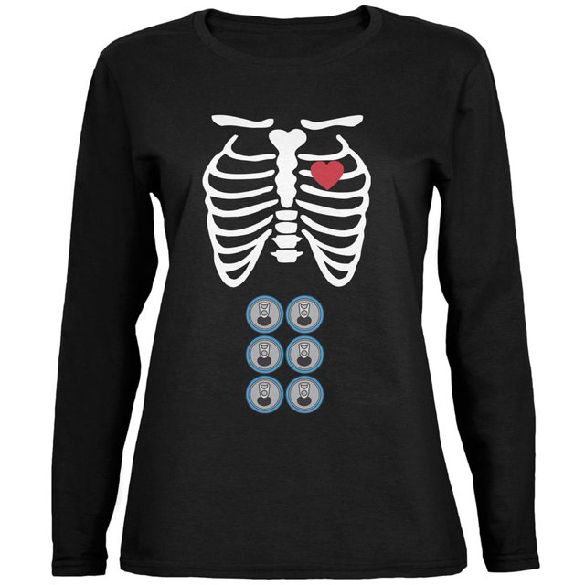 Lot de 6 T-Shirts à Manches Longues Noirs pour Femmes Halloween Squelette Bébé