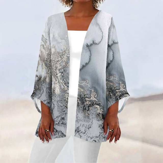 MesaSe Cardigan pour Femmes Mode Décontractée Rétro Imprimé Léger Longueur Moyenne Veste Cardigan Noir L