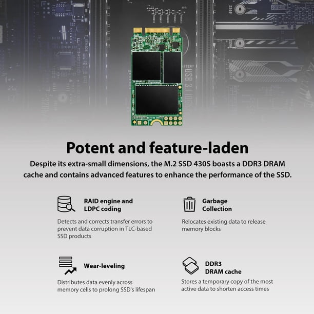 Transcend MTS430S 512GB M.2 2242 SATA III SSD with Dram Cache, Up