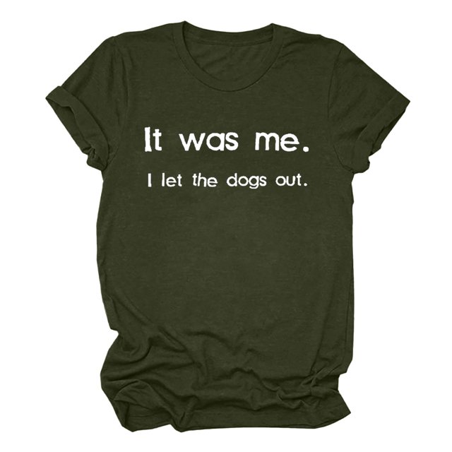 Penkiiy Hauts d'Été pour Femmes, T-Shirts Amples Unisexes Décontractés à Imprimé Lettre Drôle Manches Courtes Col Rond Blouse Hauts Chemises Drôles TG Vert Armée
