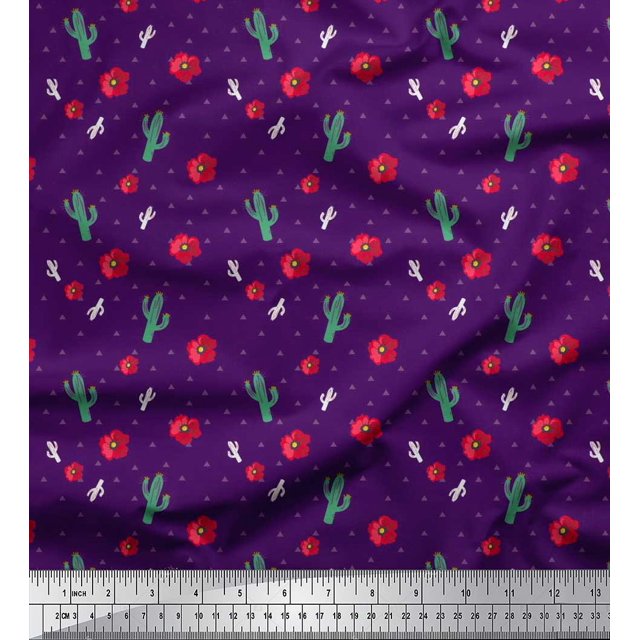 Soimoi Viscose Chiffon Fabric Triangle,Floral & Cactus Tree Fabric Prints By Yard 42 Inch Wide