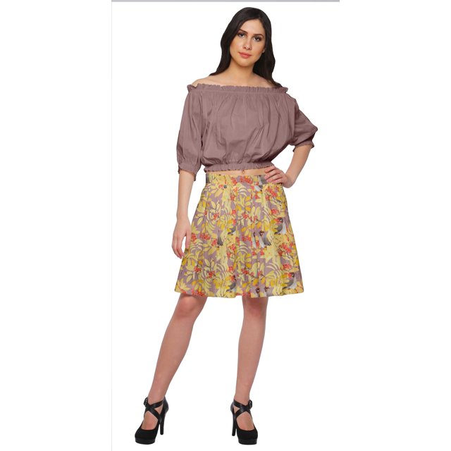 Moomaya Jupe Courte Plissée en Coton Imprimé Mini pour Femmes Vêtements Décontractés
