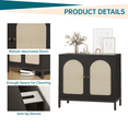 thumbnail image 3 of Bingirl Buffet Cabinet with Storage Kitchen Sideboard Console Table Adjustable Shelf Two-Door Rattan Accent Cabinet with Arch Carving for Living Room Hallway Dining Room Black, 3 of 7