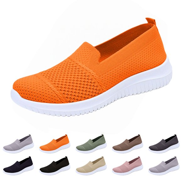 longantii Orthopedic Dress Shoes for Women Arch Support Non Slip Slip on Golf Shoes Breathable Mesh Stretch House Shoes Soft 2026 Orthopedic Shoes Saffron
