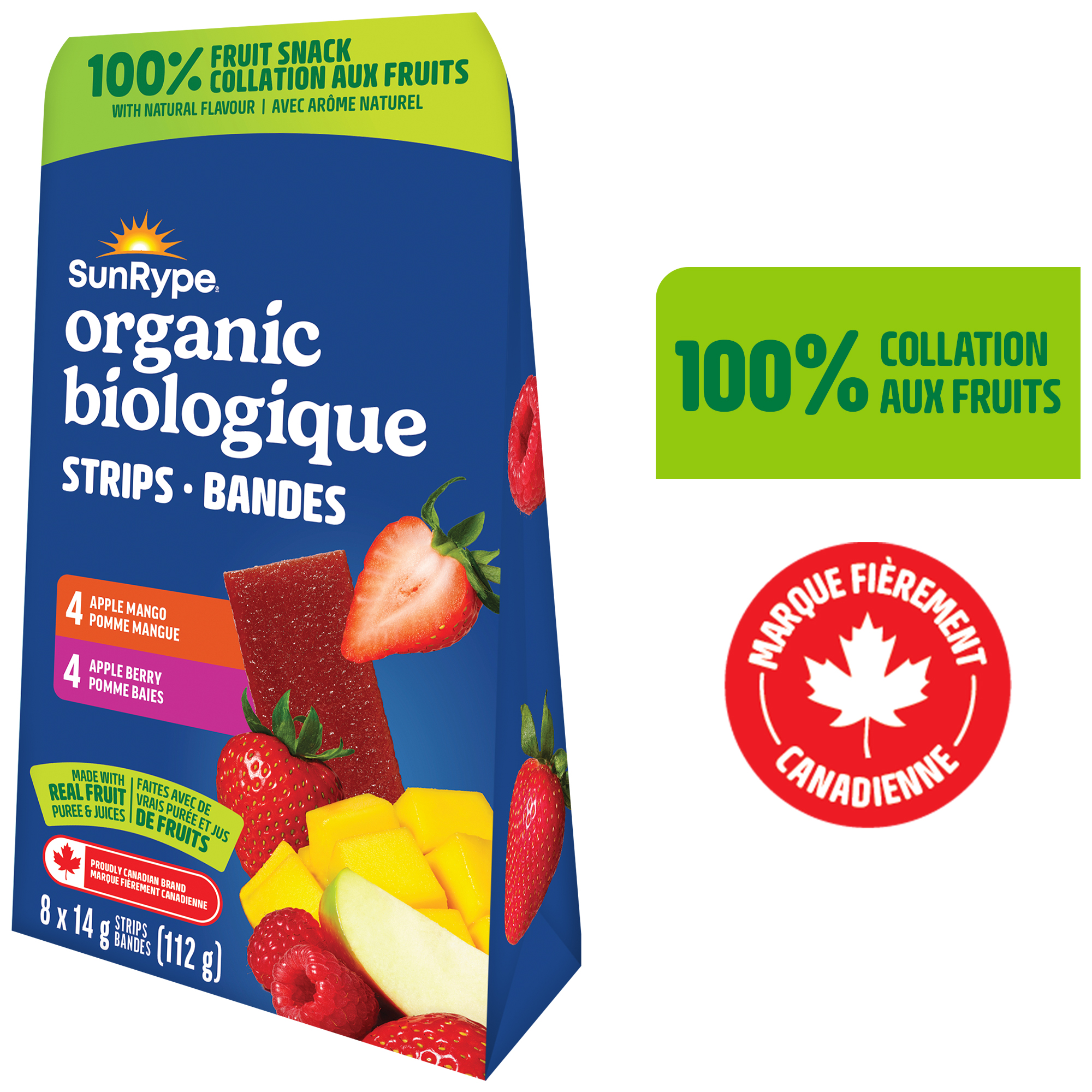 Assortiment de bandes aux fruits biologiques Pomme mangue et Pomme baies SunRype
