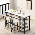 thumbnail image 3 of AWQM Marble Bar Table Set, 3 Pieces Kitchen Table Set, Bar Counter Height Table with 2 PU Upholstered Stools, Dining Table Set with 4 Storage Shelves, Pub Table for Small Space, White+Black, 3 of 9