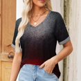 thumbnail image 1 of Liquidation Fatuov Blouses Grande Taille pour Femmes T-Shirts Graphiques Été Imprimé Dégradé Col en V Manches Courtes Blouses Douces Rouge, 1 of 5
