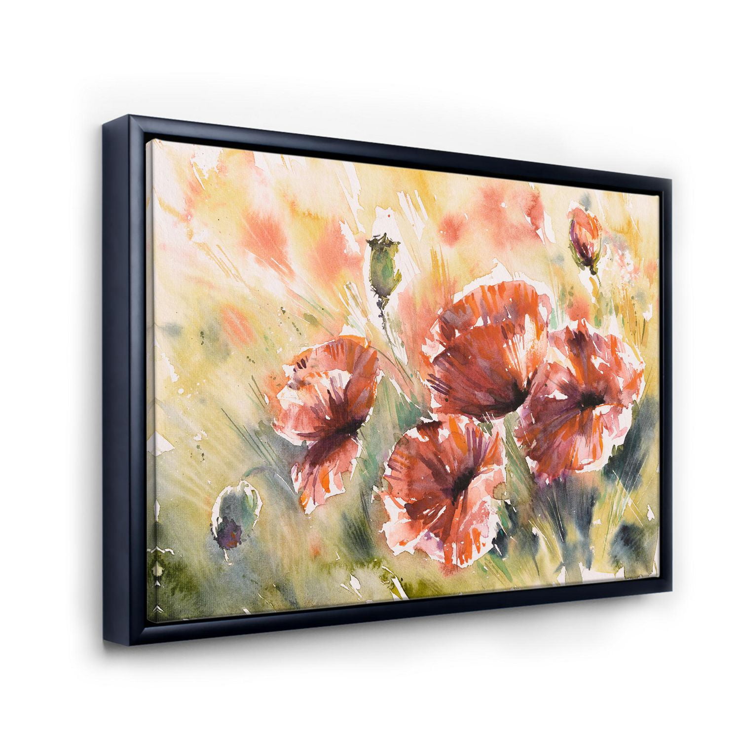Designart Coquelicot rouge sur un champ ART MURAL À CADRE FLOTTÉ