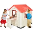 thumbnail image 1 of Gymax Kid's Playhouse Games Cottage w/ 7 PCS Toy Set & Waterproof Cover Pink, 1 of 10