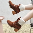 thumbnail image 2 of jsaierl Snow Booties Women's Solid Color Lace Up Ankle Boots Low Heel Comfy Fleece Suede Booties, 2 of 7