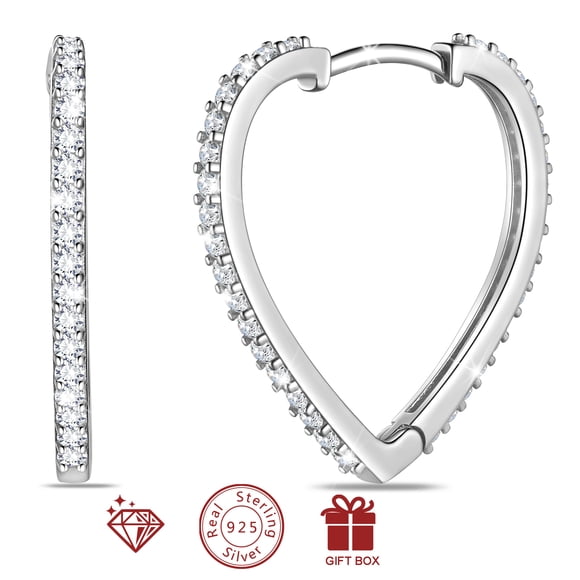Beautlace 925 Sterling Silver Heart Hoop Earrings for Women,5A Cubic Zirconia 24mm Earrings Hoops Christmas Birthday Jewelry Gift for Her
