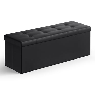 SONGMICS Banc Ottoman de Rangement Pliant de 43 Pouces, Coffre de Rangement, Repose-Pieds, Siège Rembourré