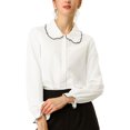 thumbnail image 1 of INSPIRE CHIC Women's Sweet Ruffle Peter Pan Collar Button Up Work Shirts, 1 of 7