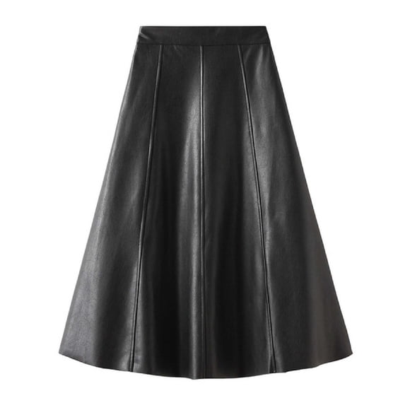 Fgnfyis Leather Skirt Women's High Waist Wide Swing Umbrella Skirt Skirts for Women Trendy Black S