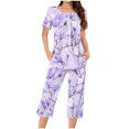 thumbnail image 1 of Rbaofujie Pyjama pour Filles Femmes Décontracté Col Rond Manches Courtes Blouse Pantalon Mode Ensemble de Pyjama Vêtements de Nuit pour Femmes, 1 of 4