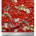 thumbnail image 1 of Soimoi Tissu Satin Modal Feuilles, Moth & Magnolia Imprimé Floral 1 Yard 42 Pouces de Large, 1 of 3