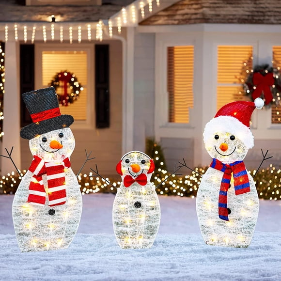 nipocaio Christmas Decoration 55 LED Lighted Snowman Family Outdoor, 3-Piece Waterproof Plug in 2D Snowman for Yard Patio Lawn Garden Party Decor (Warm White)