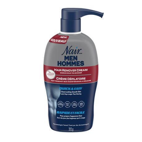 Crème dépilatoire pour hommes Nair avec pompe pour poitrine, dos, jambes et bras, agit pendant la douche, pour une peau lisse, 312 g