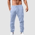 thumbnail image 3 of Men's Loose Plus Cotton Linen Summer Breathable Casual Cropped Pants Solid Drawstring Sweatpants Joggers, 3 of 5