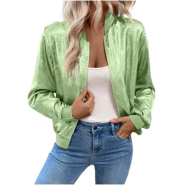 Ecqkame Women Sequin Jackets Glitter Sparkly Zipper Cardigan Concert Party Outerwear Long Sleeve Casual Jacket with Pocket Green XL
