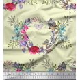 thumbnail image 1 of Soimoi Yellow Moss Georgette Fabric Insect,Rose & Wreath Flower Printed Fabric 1 Yard 42 Inch Wide, 1 of 3