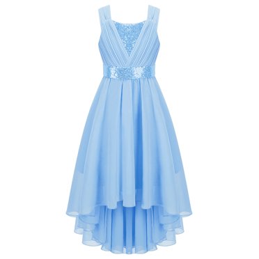 ranrann Robe Formelle à Paillettes pour Fille, Ourlet Haut-Bas, Demoiselle d'Honneur Junior, Robe de Fille d'Honneur pour Mariage, Concours, Fête, Bleu 6