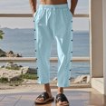 thumbnail image 1 of FcBaudy Full Length Pants Men's Casual Holiday Pocket Drawstring Solid Color Elastic Waist Cropped Pants Men Pants, 1 of 4