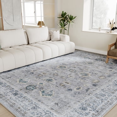 SIXHOME 8'x10' Vintage Gray Floral Area Rug, Non-Slip Washable Carpet for Living Room, Bedroom, or Playroom – Soft Indoor Floor Mat