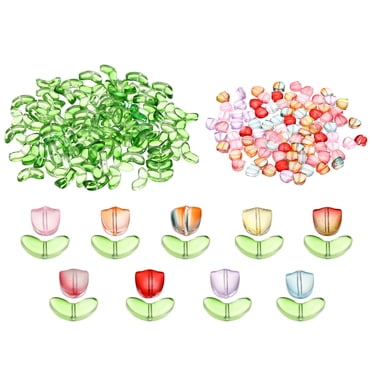Unique Bargains Perles de Verre Cristal Fleur de Tulipe, Lot de 200 Perles de Fleur Perles Intercalaires en Verre Fait Main, Couleurs Assorties