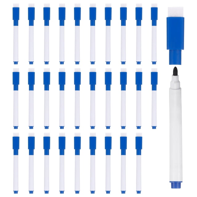 Unique Bargains Marqueurs Effaçables à Sec avec Capuchon Effaceur, Pointe Fine, Bleu Foncé, 30 Unités, Lot de 30