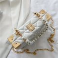 thumbnail image 3 of Trendy Square Crossbody Box Bag - Quilted Faux Leather with Buckle Closure, Faux Pearls Chain Strap, and Soft Lining - Perfect for Daily Use, 3 of 6