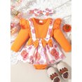 thumbnail image 4 of FOCUSNORM Robe Barboteuse pour Bébés Filles Imprimé Papillon/citrouille/fleur Manches Longues Combinaisons et Ensemble Mignon Bandeau pour Tout-Petits, 4 of 9