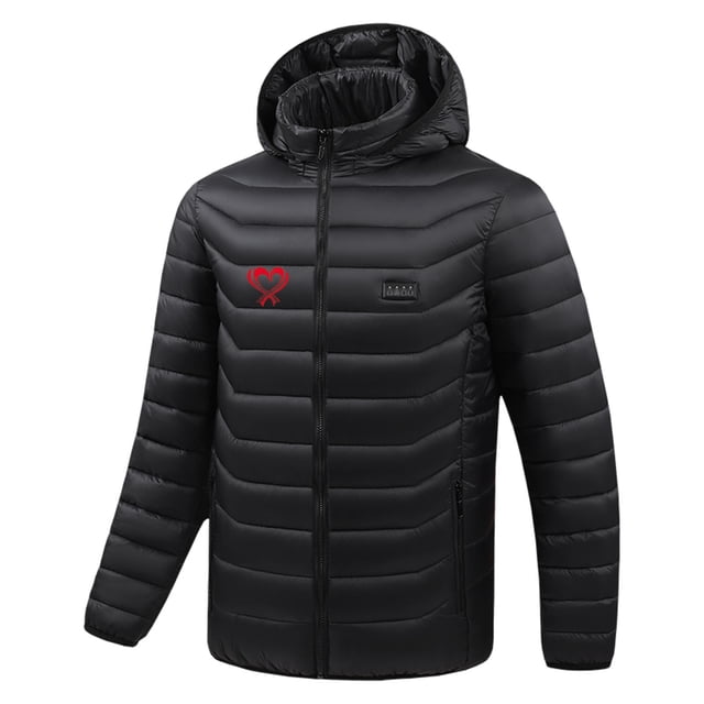 Men's Solid Zipper Four Control 25 Zone Heating Jacket with USB Charging Feature, Long Sleeve Hooded Coat for Winter Casual Wear, Polyester Material, Hand Wash Cold