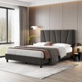 thumbnail image 1 of Bed Frame with Headboard Adjustable, Modern Linen Upholstered Twin Platform Bed Frame with Wooden Slat Support, No Box Spring Needed, 1 of 9