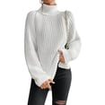 thumbnail image 1 of EYIIYE Chandail d'Automne et d'Hiver pour Femme à Manches Longues, Col Roulé, Tricot, Chandail, Couleur Unie, Ourlet Fendu, Long Tricot, Chandail, Ample, Décontracté, Confortable, Hauts, 1 of 8