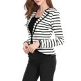 thumbnail image 4 of INSPIRE CHIC Blazer Mince à Rayures pour Femme à Revers Cranté Décoré de Boutons TP Noir Blanc, 4 of 8