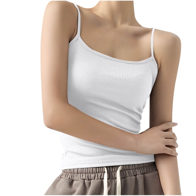 fheaev Camisole d'Été pour Femmes à Bretelles Spaghetti, Encolure Dégagée, Coupe Ajustée, Camisole Basique Sans Manches, Camis Basiques, Haut Court