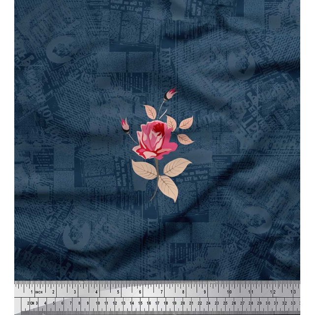 Soimoi Georgette Viscose Texture Tissu, Feuilles & Fleurs Roses Tissus Imprimés par Yard 42 Pouces de Large