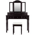 thumbnail image 3 of Patiojoy 7 Drawers Tri-Folding Vanity Mirror Makeup Dressing Table Set w/ Necklace Hook Coffee, 3 of 10