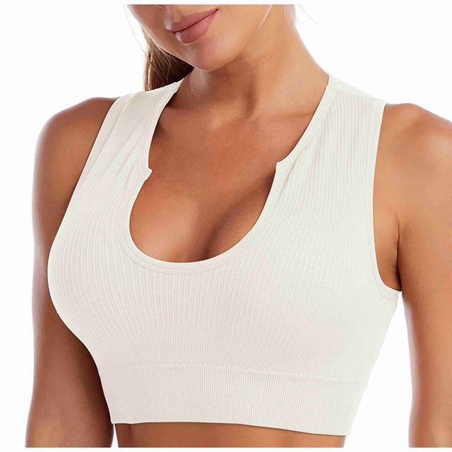 AherBiu Workout Tops for Women Crop Tank Tops Ribbed Wireless Stretchy Yoga Cami Sports Bras Bralettes