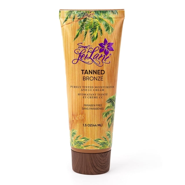 Bare It At The Beach / Hydratant Purement Teinté - Tanné par Sweet LeiLani Cosmetics. un tube Écologique de 1,5 oz (44 ml) au design tropical avec des Feuilles de Palmier et une texture Semblable au Bambou. Cet Hydratant Teinté Léger à Base d'Eau Offre une Couvrance Légère, une Hydratation et un Éclat Ensoleillé. Infusé de Thé Vert, de Pépins de Raisin, d'Églantier, d'Huile de Sésame et d'Huile de jojoba, Il Nourrit et Protège la Peau Tout en Minimisant les pores et le Teint du Soir. Comprend un Écran Solaire Non Chimique