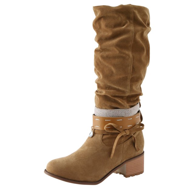 B91xZ Bottes Chelsea à Plateforme pour Femmes Bottes de Noël Randonnée Hiver Chaudes Vintage pour Femmes, Kaki 9