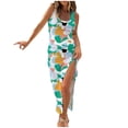 thumbnail image 1 of Pompotops Robe d'Été Sans Manches à Taille Haute pour Femme, Imprimée, Côtelée, à Cordon, Froncée, Aguichant, à Fente Haute, 1 of 6