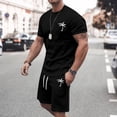 thumbnail image 2 of Men's Suits 2 | 2024 Summer Tracksuit for Men Plus Size Short Sleeve O Neck Athletic Suit Casual Color Block Drawstring Waist Tracksuit Set, 2 of 6