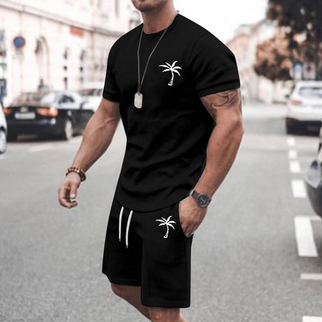 Men's Summer Tracksuit Casual Athletic Suit Short Sleeve O Neck Drawstring Waist Color Block Plus Size Set for Comfortable Active Wear